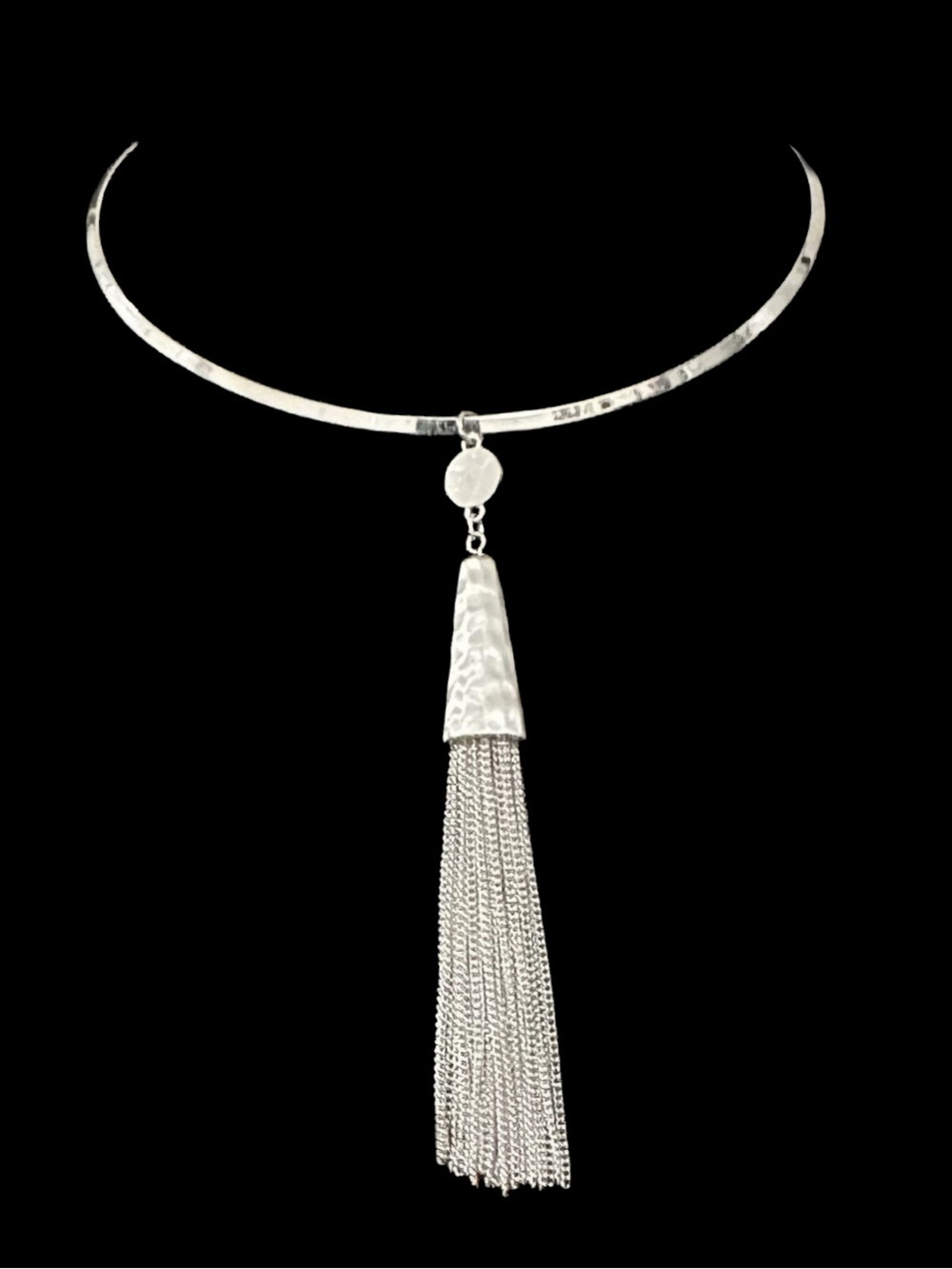Hammered Silver Tassel Choker Necklace - Women Jewelry
